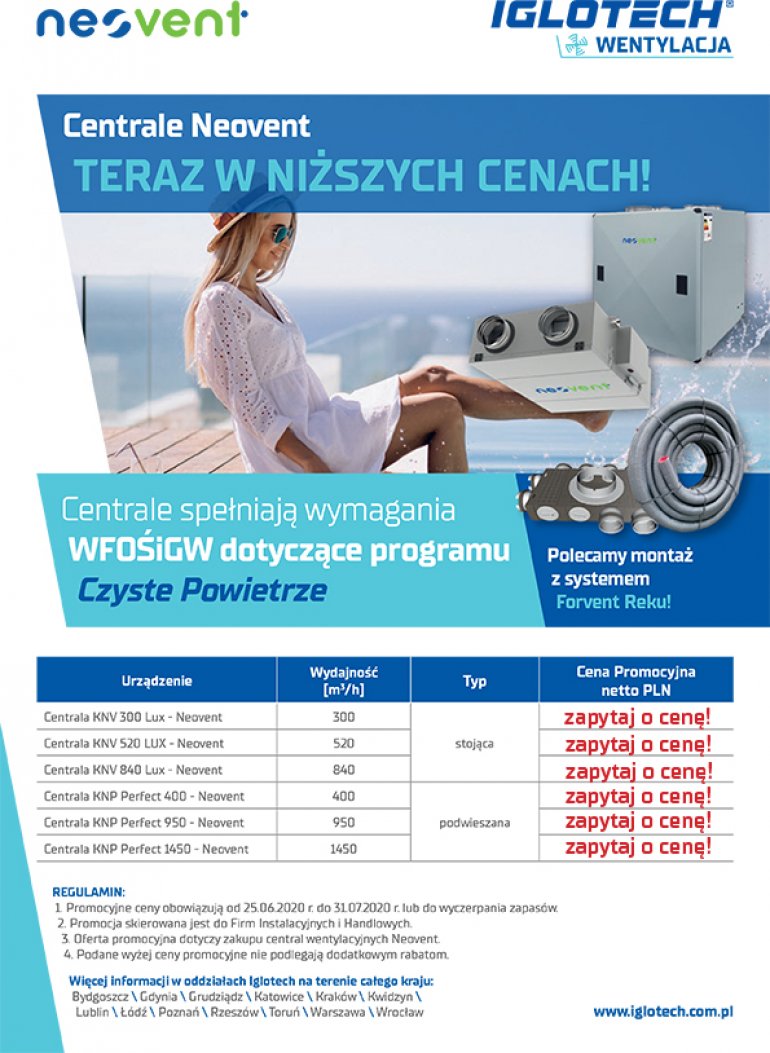 Centrale Neovent teraz w niższych cenach! | lipiec 2020 | Iglotech
