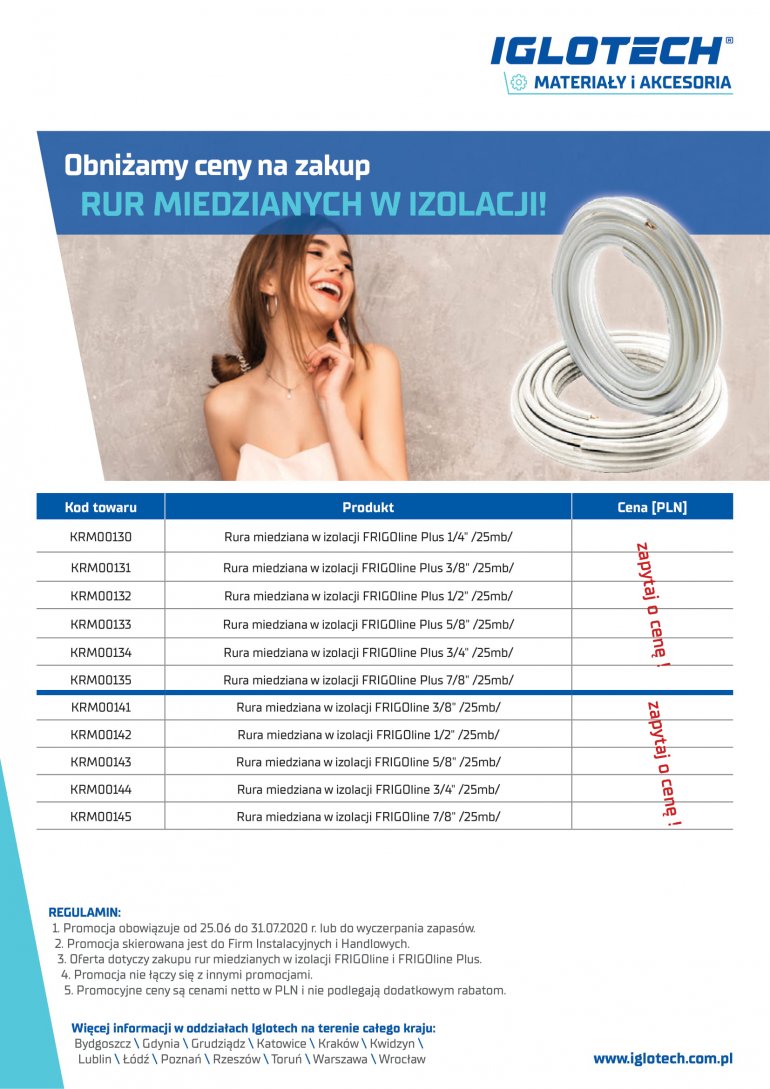 Obniżamy ceny na zakup rur miedzianych w izolacji! | lipiec 2020 | Iglotech