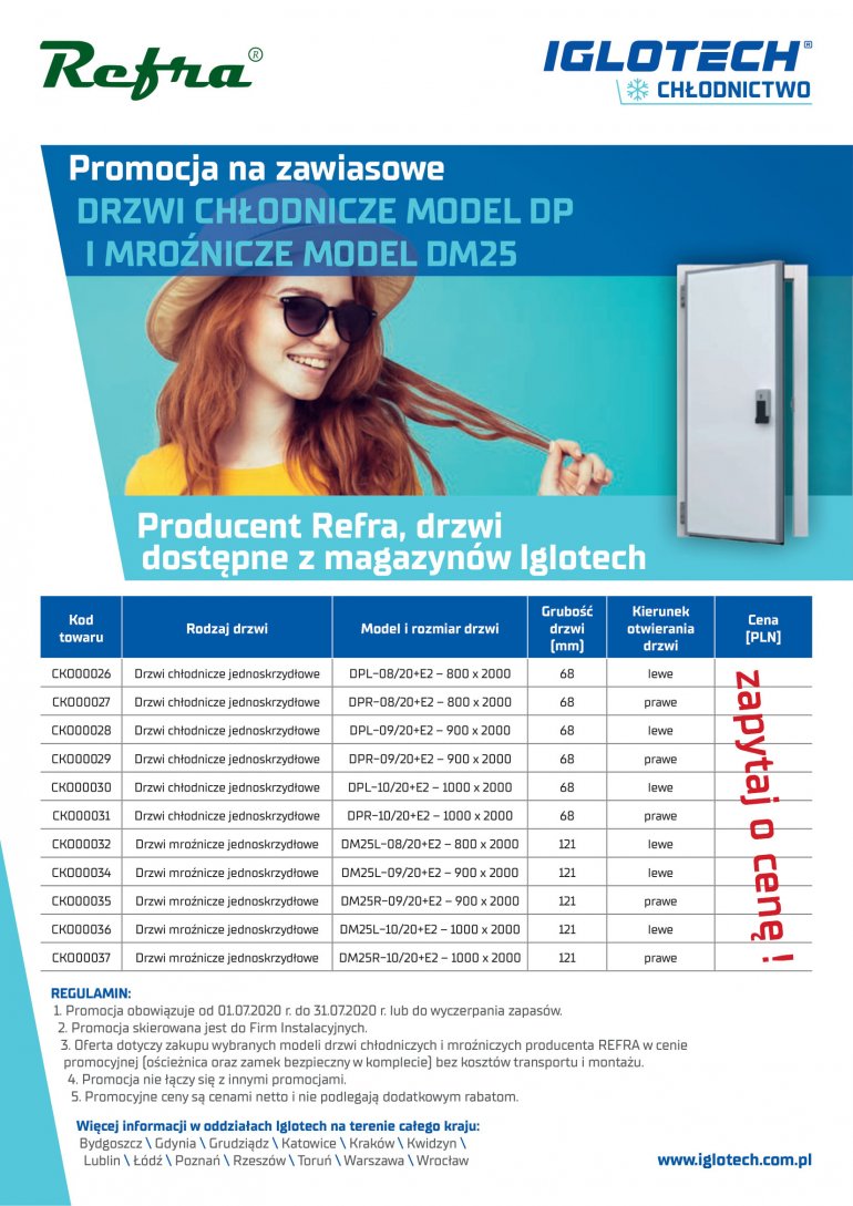 Promocja na zawiasowe drzwi chłodnicze model DP