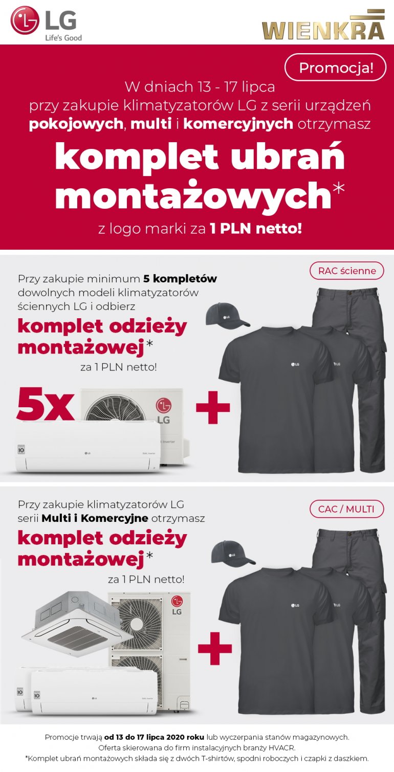 Kup 5 kompletów klimatyzatorów ściennych LG i odbierz komplet ubrań roboczych!