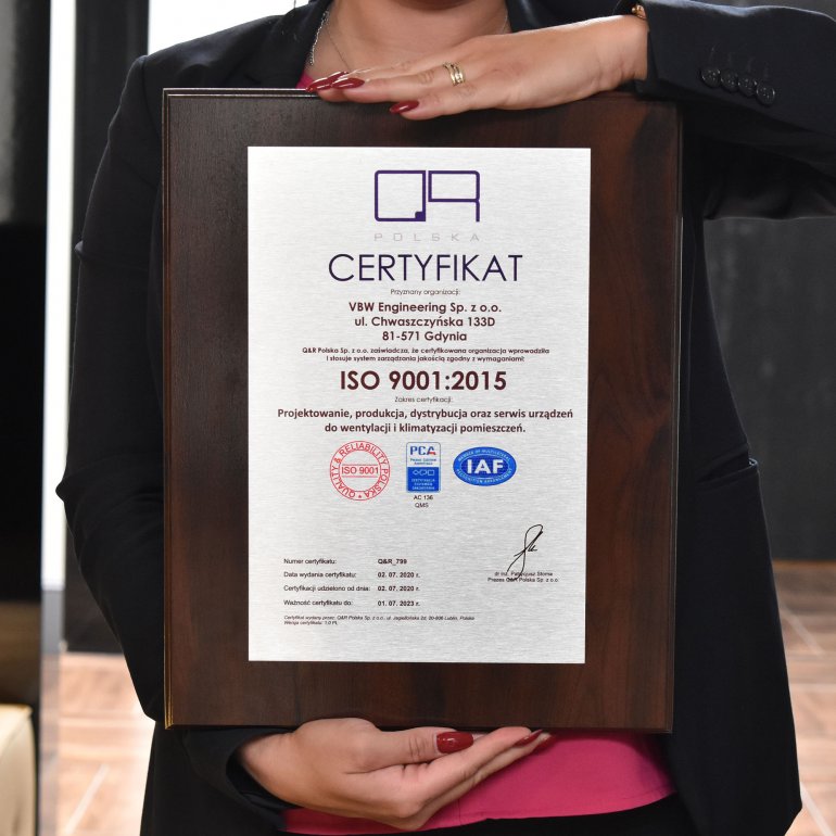 VBW otrzymało Certyfikat ISO 9001:2015