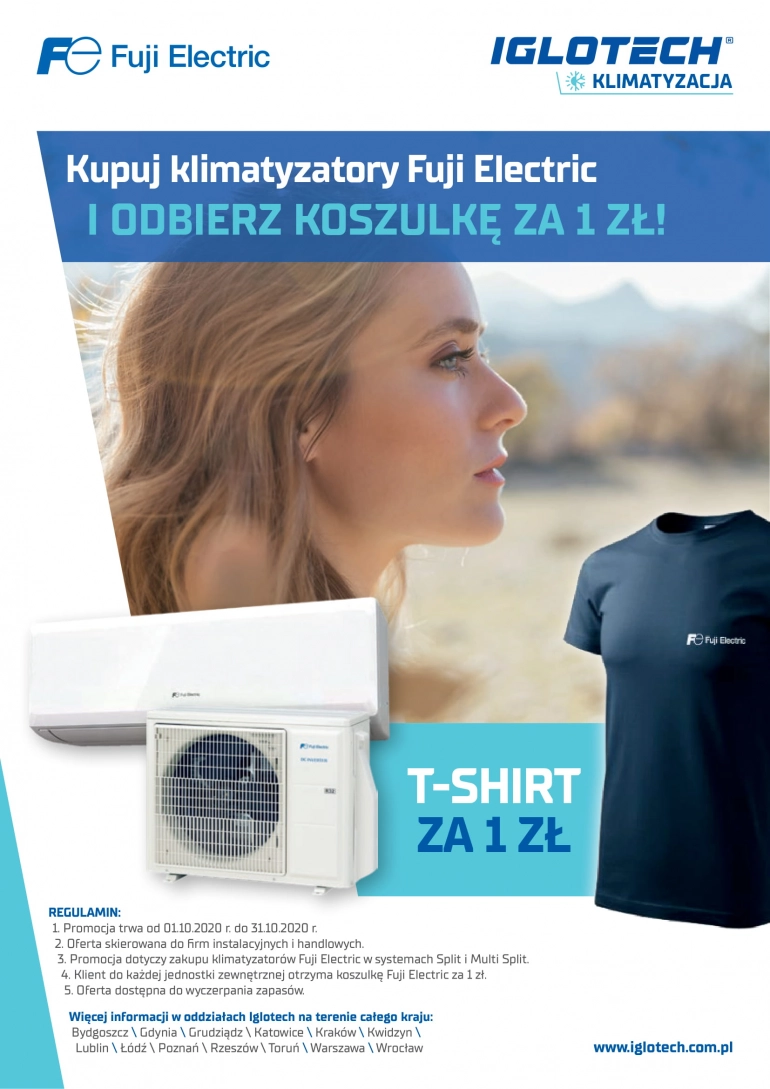 Kupuj klimatyzatory Fuji Electric i odbierz koszulkę za 1zł