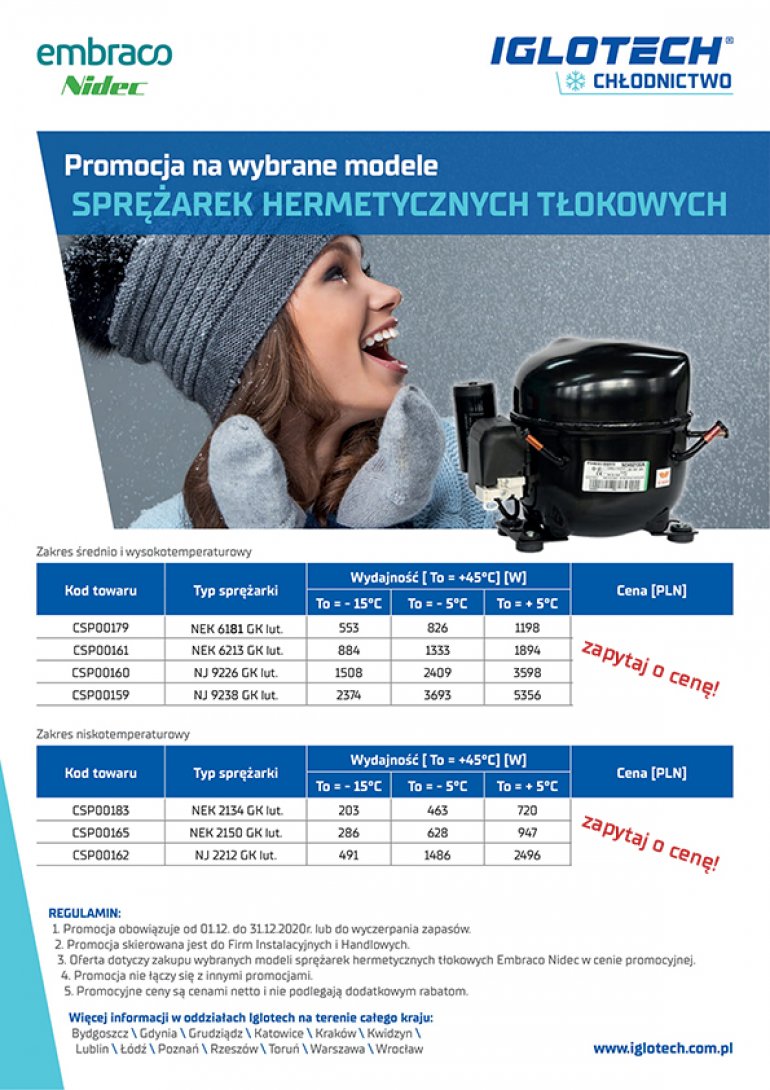 Promocja na wybrane modele sprężarek hermetycznych tłokowych