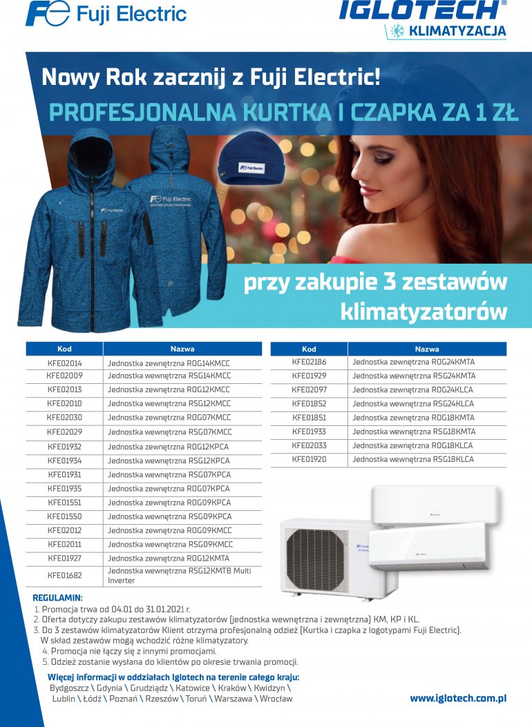 Nowy Rok zacznij z Fuji Electric! Profesjonalna kurtka i czapka za 1 zł
