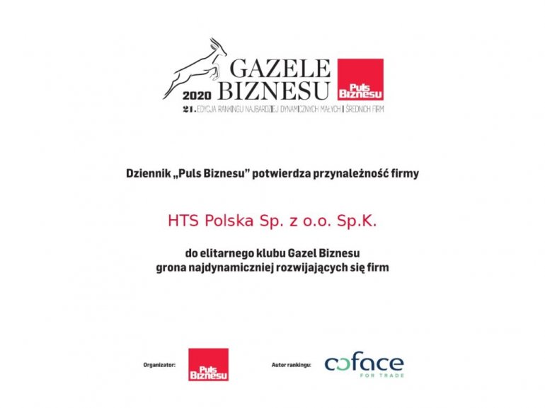 HTS POLSKA po raz kolejny została nagrodzona Gazelą Biznesu