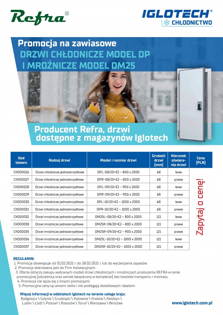 Promocja na zawiasowe drzwi chłodnicze model DP i mroźnicze model DM25