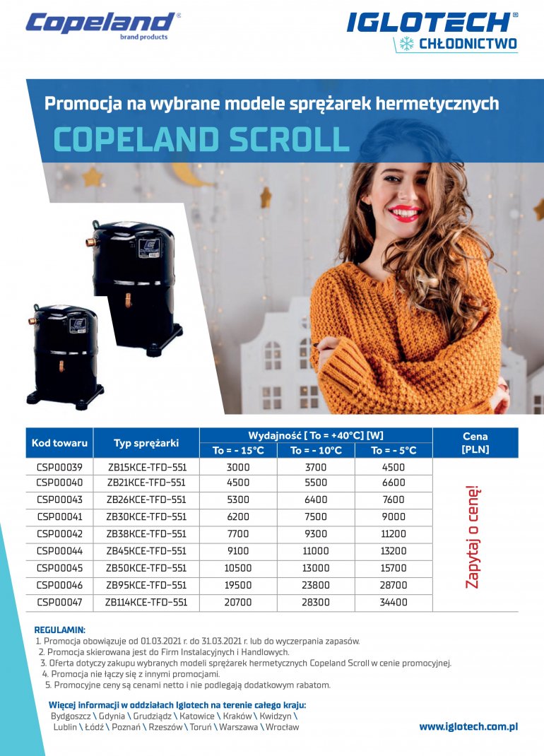 Promocja na wybrane modele sprężarek hermetycznych Copeland Scroll