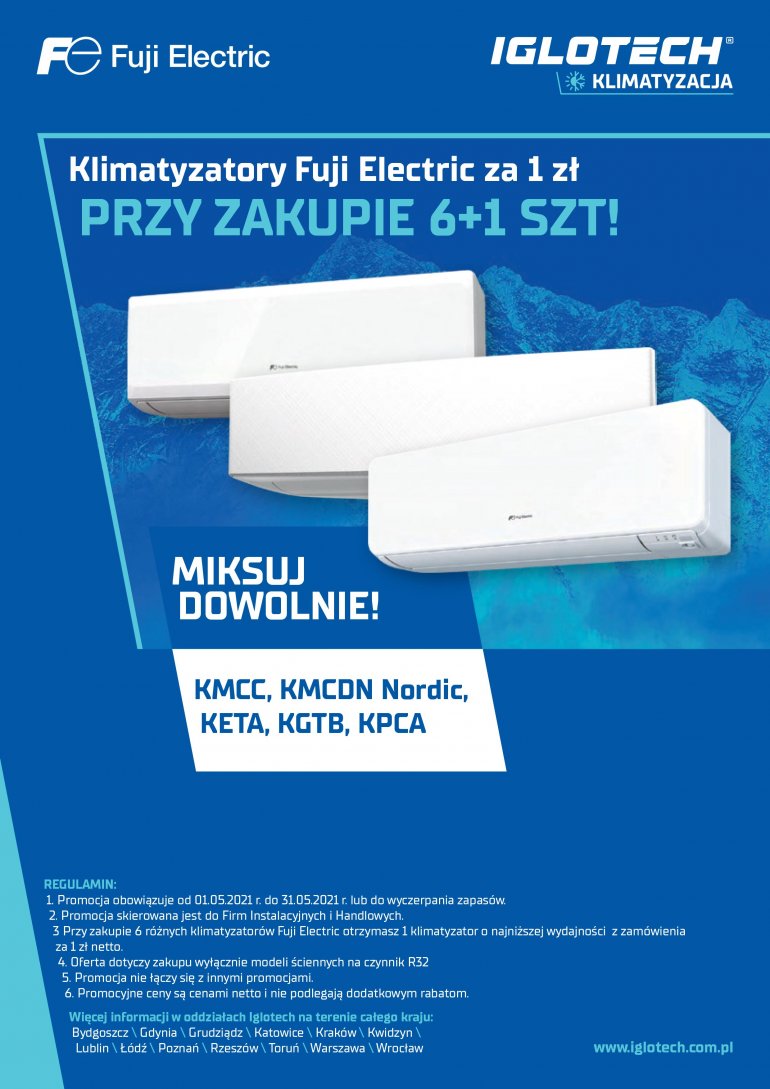 Klimatyzatory Fuji Electric za 1zł PRZY ZAKUPIE 6+1 SZT!