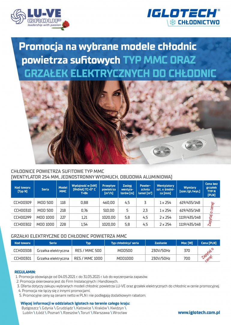 Promocja na wybrane modele chłodnic powietrza sufitowych typ MMC oraz grzałek elektrycznych do chłodnic