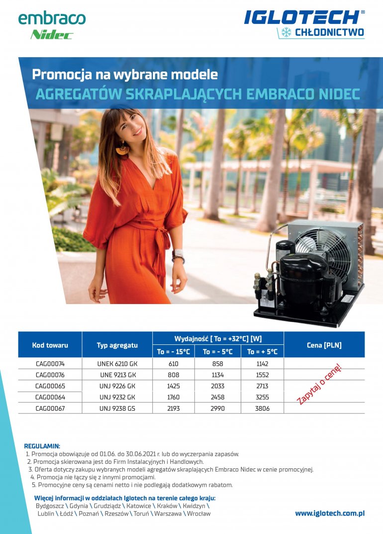 Promocja na wybrane modele agregatów skraplających Embraco Nidec