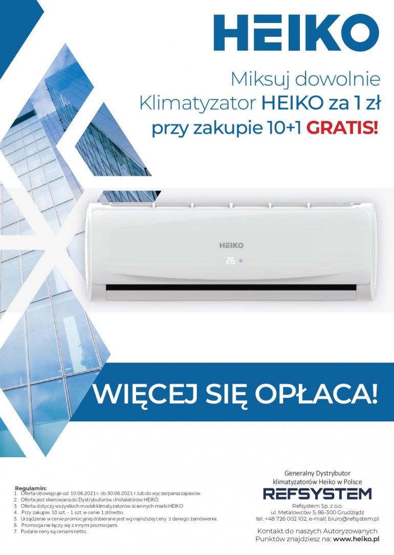 Miksuj dowolnie Klimatyzator HEIKO za 1 zł przy zakupie 10+1 GRATIS!