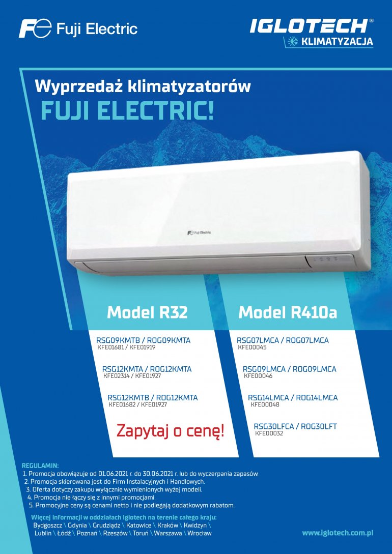 Wyprzedaż klimatyzatorów Fuji Electric!