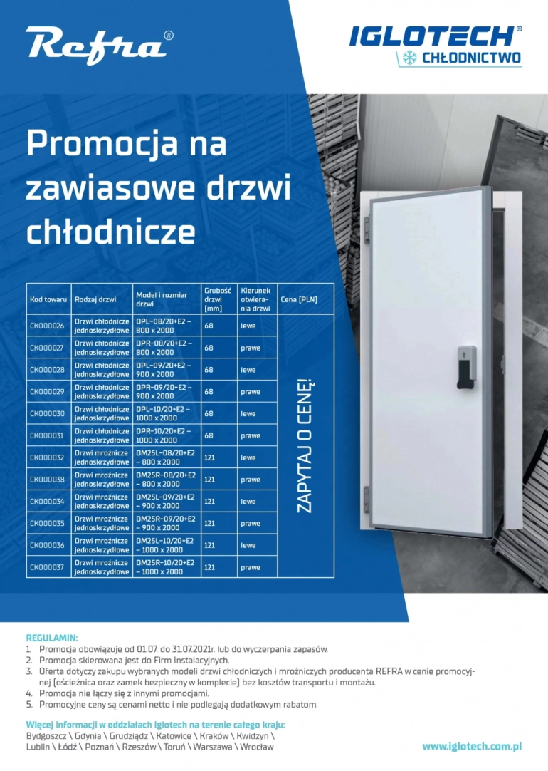 Promocja na zawiasowe drzwi chłodnicze - lipiec 2021