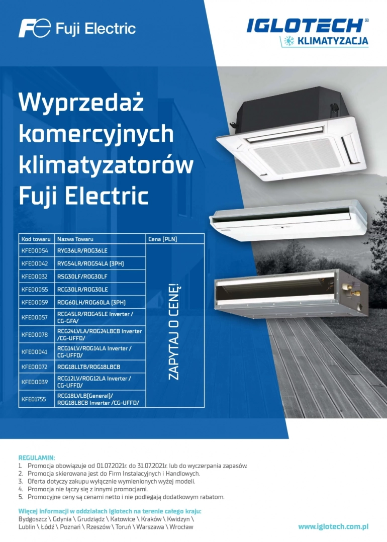 Wyprzedaż komercyjnych klimatyzatorów FUJI ELECTRIC! - lipiec 2021