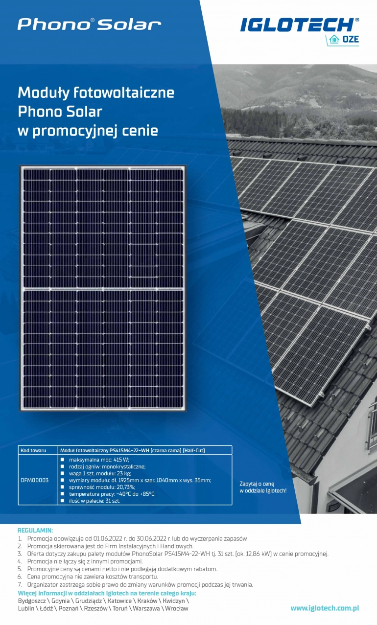 Moduły fotowoltaiczne Phono Solar w promocyjnej cenie